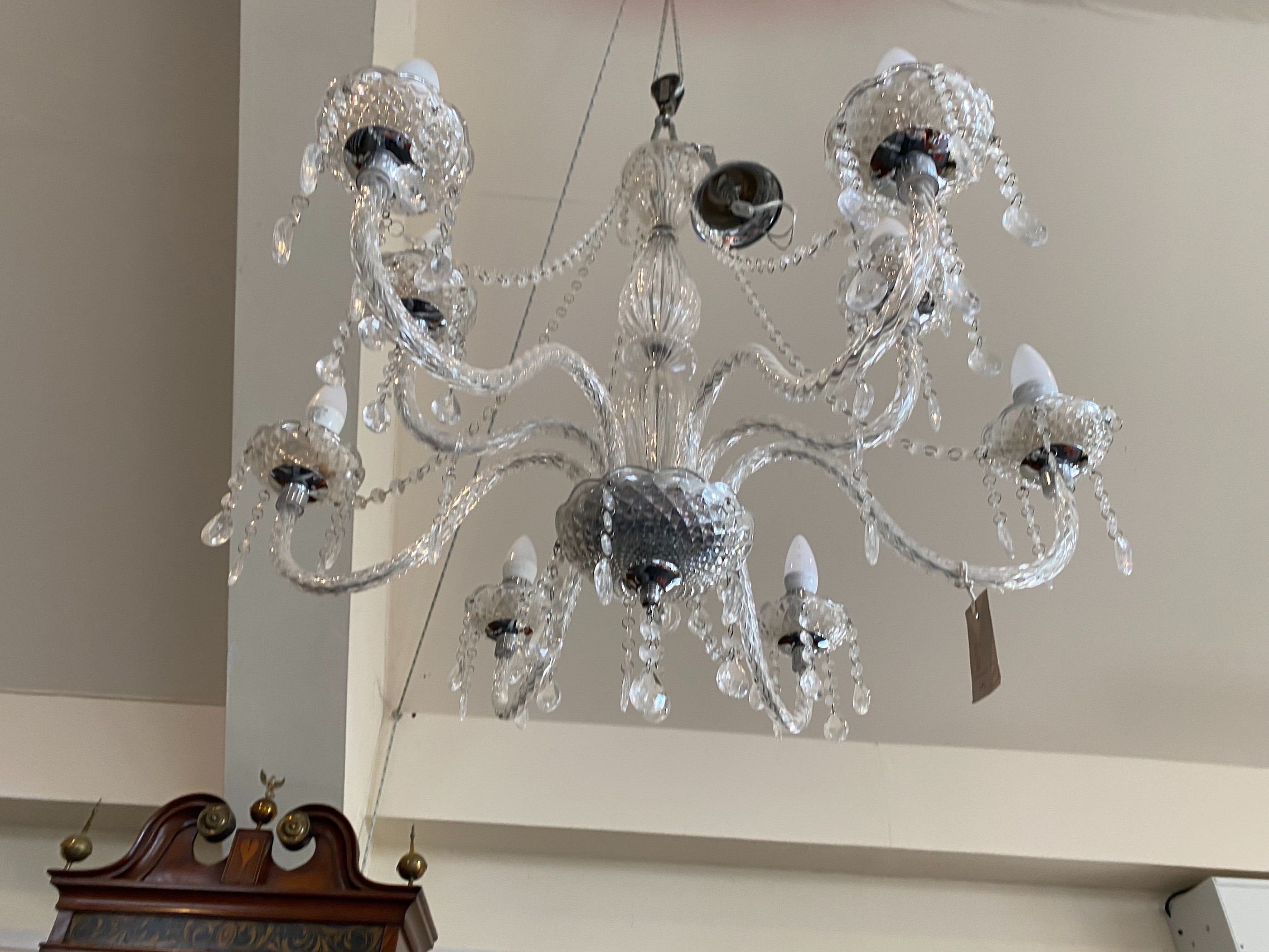 A pair of modern Venetian style eight branch glass electroliers, 60cm drop